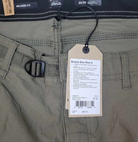 prAna Men's Stretch Zion II Pants 33x32 NWT - Picture 4 of 5